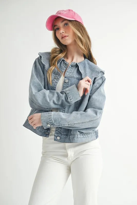 MABLE Scallop Peter Pan Collar Denim Jacket - SwagglyLife Home & Fashion